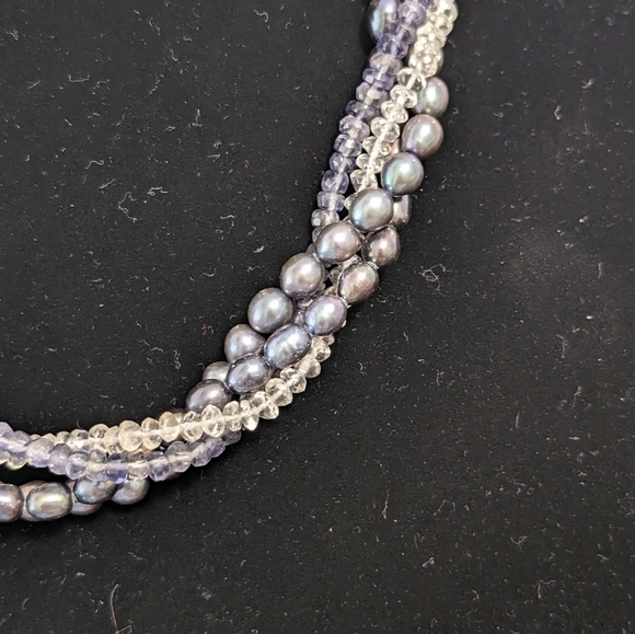 Vintage Peacock Pearl, Iolite, Crystal Necklace 925 - Picture 6 of 9
